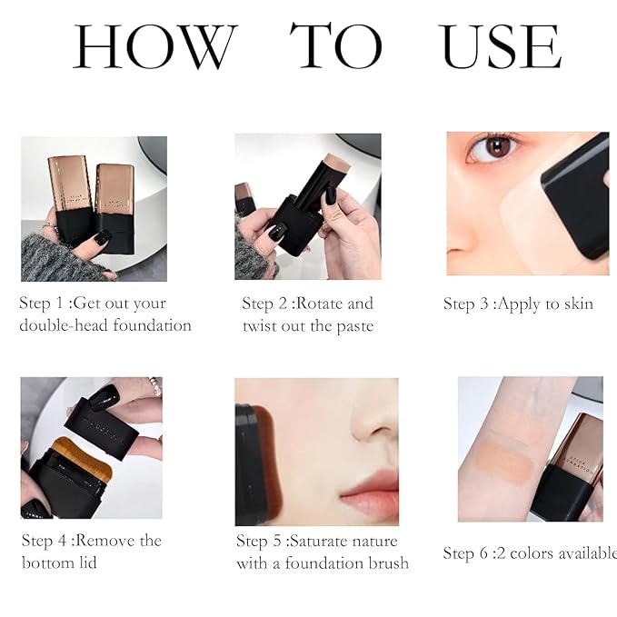 2 in 1- Luxury Anti-Wrinkle Foudation Stick, Double Head Foundation Make-Up Stick, Hydrating Lightweight Foundation Stick with Brus, Korea Flawless Eraser Foundation Stick (Natural)