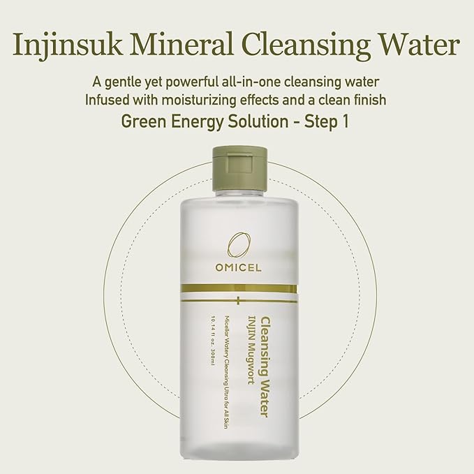 INJIN Mugwort Mineral Cleansing Water (2 Count) - Gentle Makeup Remover | Micellar Water with Tea Tree Leaf Water | Glucose-Infused Formula for Effective Cleansing