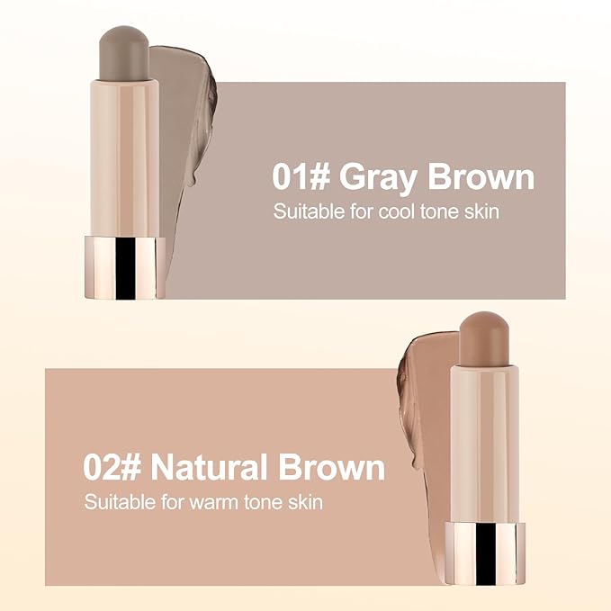 Erinde 2PCS Cool Toned Contour Stick, Natural Cream Contour Bronzer Stick, Blendable & Smooth Matte Bronzer, Waterproof & Long Lasting Face Shaping Contouring Makeup, Travel Size, 01 Gray Brown