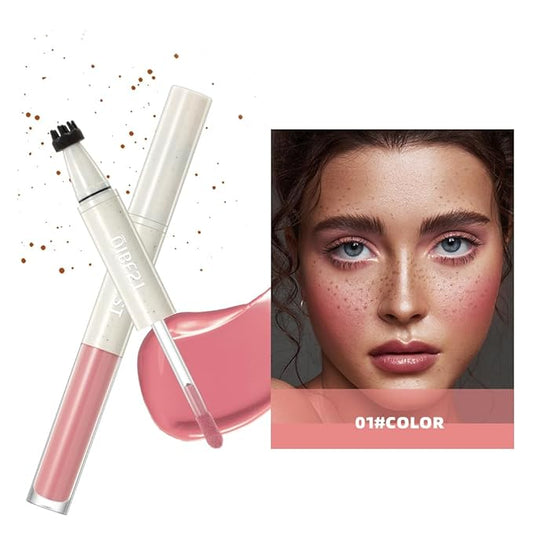 Double-Headed Freckle Blush Pen – 2-in-1 Faux Freckle Stamp & Soft Liquid Blush Duo, Waterproof Long-Lasting Freckles Tattoo Marker for Sunkissed Natural Look, Lightweight & Easy to Blend (01#)