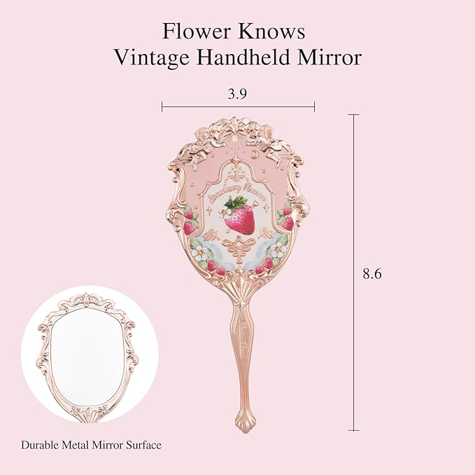 Flower Knows Strawberry Rococo Embossed Blush 05 Strawberry Rococo Hand Mirror Soft Pink