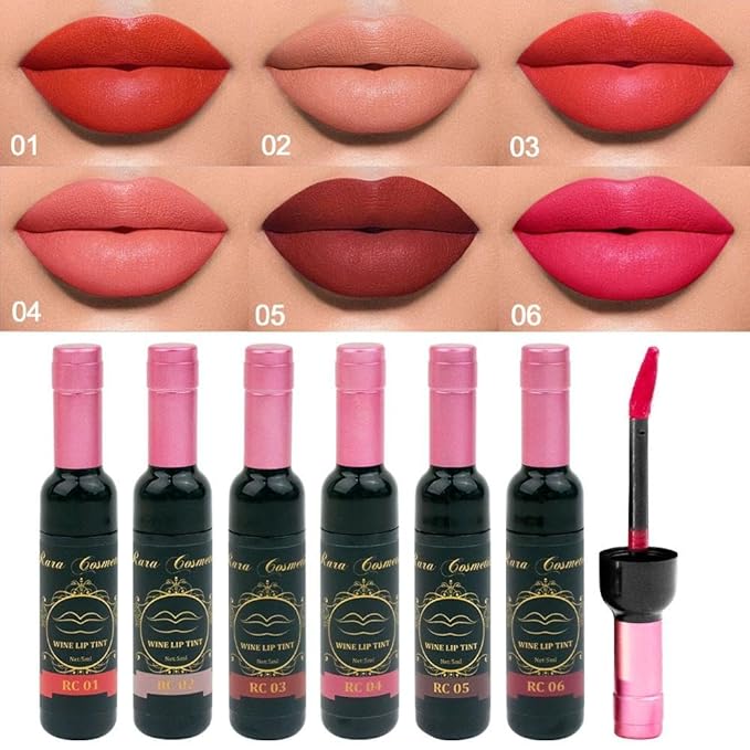 6 Multi Color Organic Wine Lip Tint Set, Lip Gloss, Wine Lip Tint Long Lasting 24 Hour Waterproof Nonstick Cup Lipgloss Lip Makeup Gift Sets for Girls and Women .17 Fl Oz