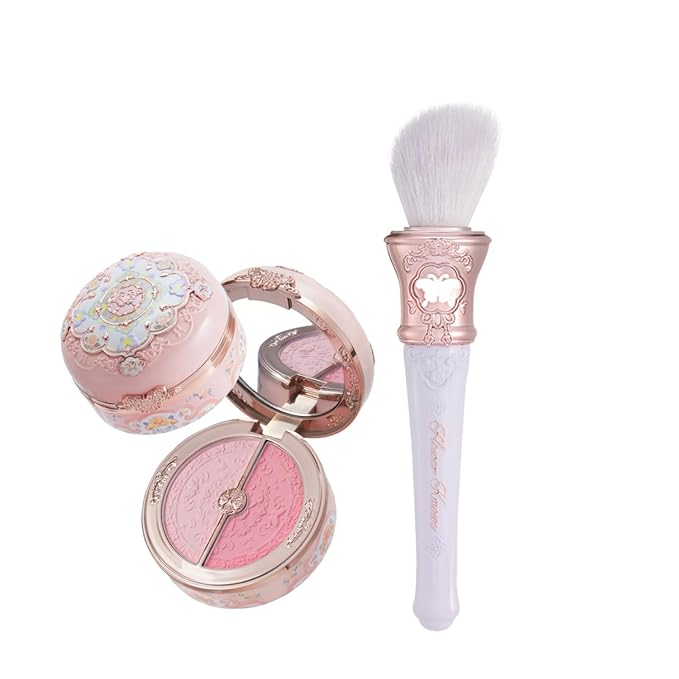 Flower Knows Butterfly Cloud Collar Rouge Box Highlighting & Blush Duo Powder 03 Pastel Lotus+Butterfly Cloud Collar Angled Powder Brush Frosty Wisteria