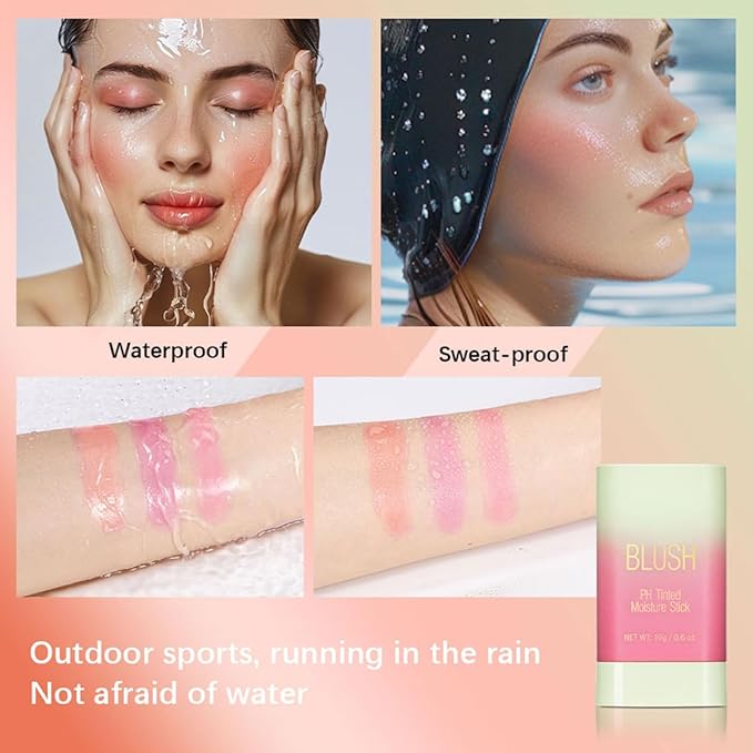 PH Tinted Moisture Stick,Multi-Use Cream Color Changing Blush, 3-in-1 Blush Stick for Cheek/Eyes/Lips, Waterproof Hydrating Tinted Solid Makeup Products (1# Shy Pink)