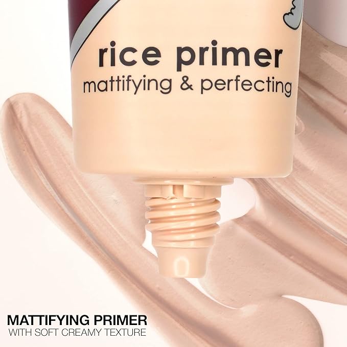 Palladio Rice Primer, Formulated with Natural Rice, Controls Oil on Your Skin and Locks in Makeup, Lightweight with a Smooth Matte Finish, Reduces Facial Shine, for All Skin Types, Beige, 0.71 Fl Oz