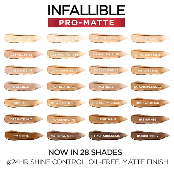 L'Oreal Paris Cosmetics Makeup Infallible Pro-Matte Liquid Longwear Foundation, Brown Suede, 1 fl oz.