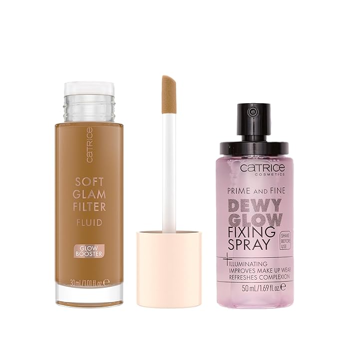 Catrice | Prime & Fine Illuminating Dewy Glow Spray & Soft Glam Filter Fluid 080 Bundle | Full Coverage Makeup | Vegan & Cruelty Free