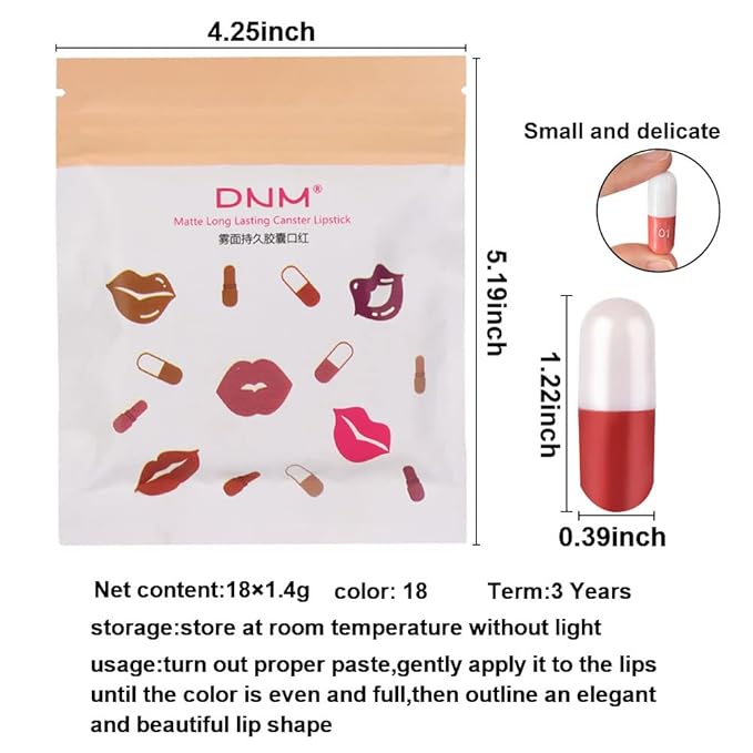 18 Pcs Mini Capsule Makeup Lipstick Pills Set, Matte Stain Set, Lápiz Labial Rojo Women Nude Brown Dark Red Matte Matt Lipsticks Cute Lip Stick Purse Set Labiales Matte Larga Duracion 24 Hrs