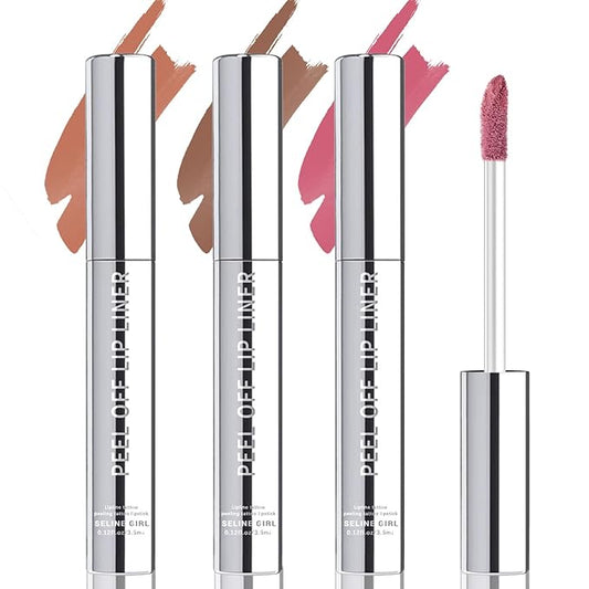 3 Colors Peel Off Lip Liner Stain Set, Tattoo Magic Color Matte Natural Reveal Lip Stain Lip Tint, Waterproof Long Lasting Highly Pigmented Color Lip Gloss Lipstick Makeup for Women and Girls