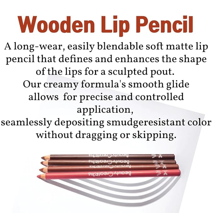 12 Colors Wooden Lip Liner Pencil Set, High Pigmented Soft Matte, Long Wearing, Deep and Rich in Color, Smudge Resistant