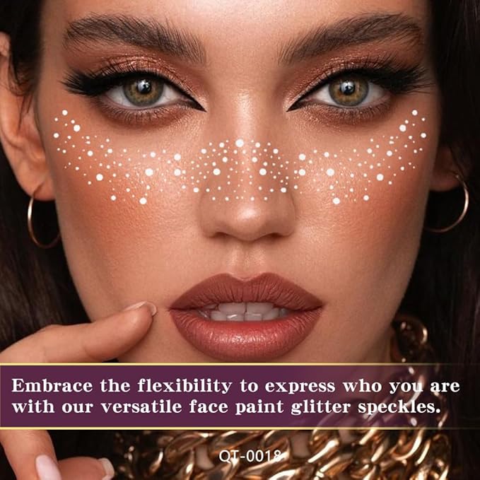 8Ps Face Glitter Speckles Patches, 2Colors 4Styles Glitter Freckles Face Tattoo, Glow Up Makeup Patches, Cute Glitter Makeup Accessories for Women, Cosmetic Glitter for Face Gift