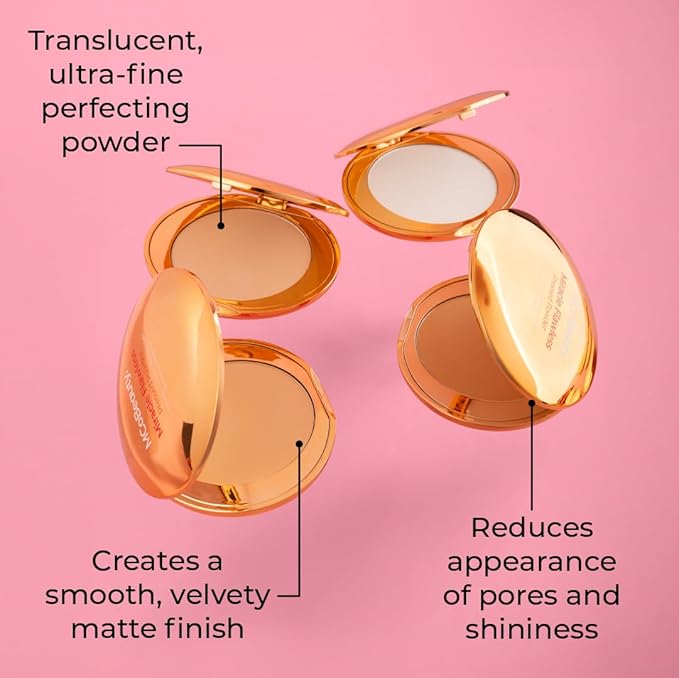 MCoBeauty Miracle Flawless Pressed Powder, Fair Shade, Oil-Control, Soft-Focus Finish with Hydrating Rose Flower Extract & Sweet Almond Oil, Vegan, Cruelty Free Cosmetics