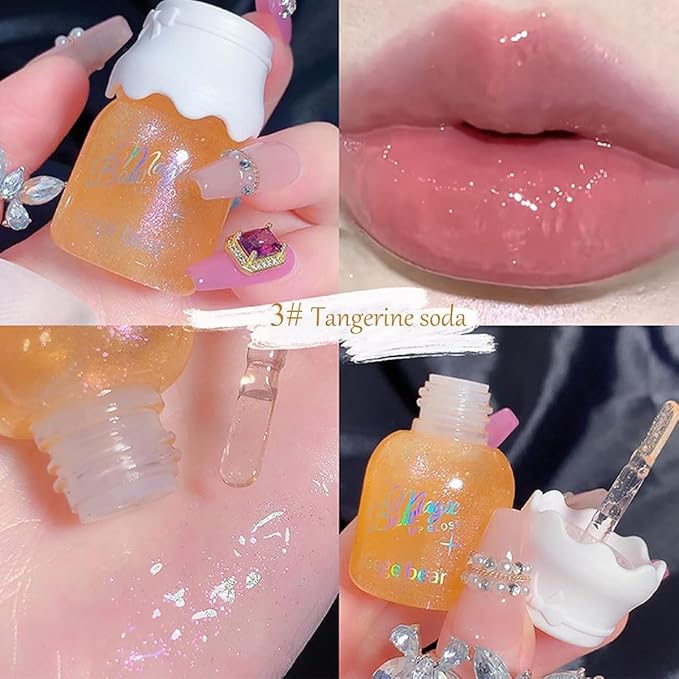 3 Colors Shimmer Lip Gloss Set,Hydrating Lip Glow Oil Moisturizing Lip Gloss with Shimmery Glitter Finish| Long Lasting |Lightweight| Sheer