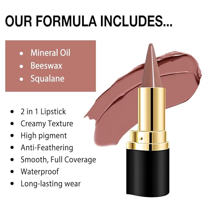 Kaely Nude Brown Gradient Matte Lipstick Lip Liner Pencil for Women, 2in1 Flawless Contour Gradual Ombre Effect Lip Pencil Makeup Waterproof, labiales mate 24 horas originales, 18