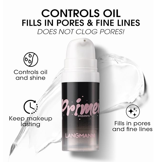 LANGMANNI Matte Grip Face Primer, Transparent Skin Perfecting Hydrating Gel Primer Essential for Longlasting Perfection Face Makeup (0.33 Fl Oz, 1)