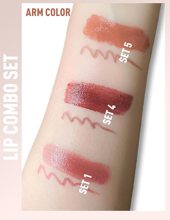 2 Pcs Lipstick and Lip Liner Set Hydrating Lip Tint Non-Sticky Lightweight Lip Balm Plumping Lip Kit for Women Matte Lip Pencil Long Lasting Gradient Glossy Lip Combo with Sharpener, 05