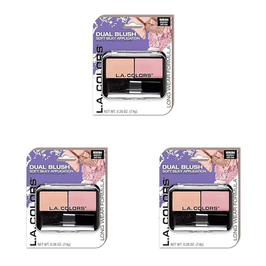 L.A. COLORS Dual Blush (carded), Plushed/Soft Rose CBDB394 (Pack of 3)