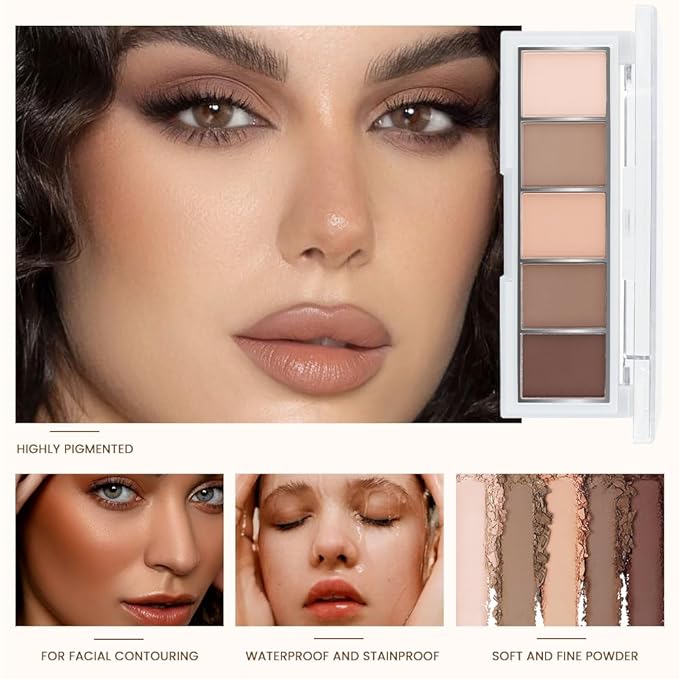 5-Color Matte eyeshadow Palette,Shimmer eyeshadow,Cool-Toned Nude Taupe Shades, Velvety Natural Look Day to Night, Hypoallergenic & Long-Lasting Makeup(#02, 1 Count (Pack of 1))