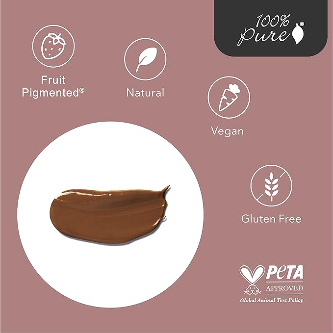 100% PURE Tinted Moisturizer Anti-Aging Face Makeup - Fruit Pigmented Cocoa Light to Medium Coverage & Dewy Glow - Lightweight Foundation Deep Skin w/Neutral Undertone - Vegan - 1.7 Fl Oz