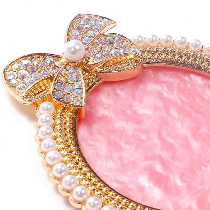 Resin Nail Art Palette, Nail Art Painting Mixed Color Palette, Bow Decorated with Rhinestones and Pearls Nail Art Display Board (Golden)