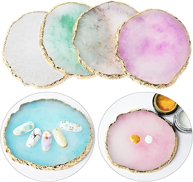 Nail Art Palette Stone,Resin Nail Art Palette,Nail Art Painting Mixed Color Palette Gold Edge Nail Gel Color Makeup Display