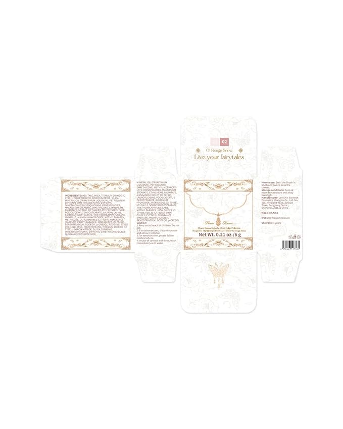 Flower Knows Butterfly Cloud Collar Rouge Box Highlighting & Blush Duo Powder,Nude+Peach Matte Finish Blush & Highlighter Palette,Buildable & Blendable Makeup for cheeks(01 Rouge Snow)