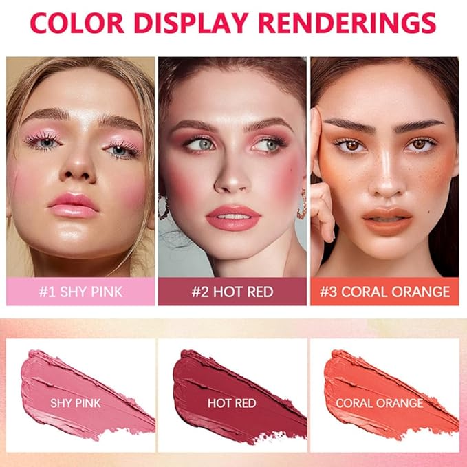 Multi-Use Makeup Blush Stick, Monochromatic Blush Beauty Wand for Cheek and Lip Tint with Long Lasting Hydrating Formula, Waterproof Silky Smooth Solid Moisturizer Stick (1# pink)
