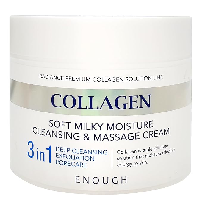 Enough Collagen Soft Milky Moisture Cleansing & Massage Cream, Deep Hydrating Face Cleanser and Makeup Remover, Korean Skincare for All Skin Types, 10.58 oz (300g)