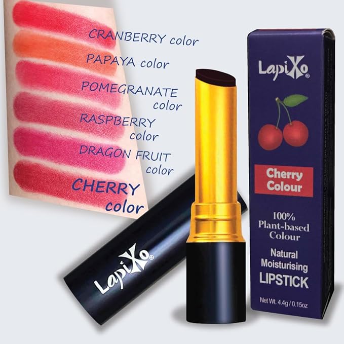 100% Plant-based Color Lipstick, Unique Formula, Natural + Moisturizing | Non-Toxic, All Food Ingredients, Antioxidant-rich, Natural Matte Vibrant Color, 4.4g/0.15oz (Cherry color)
