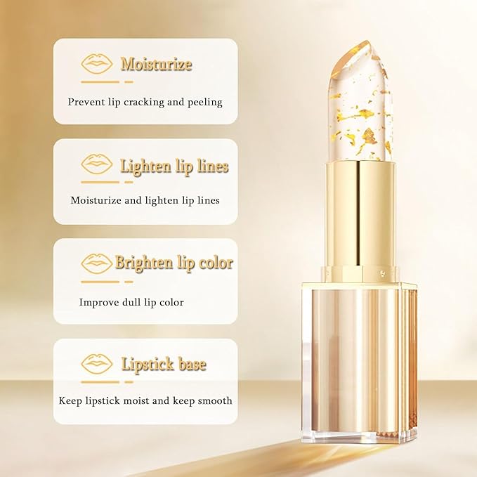 (2pcs) Anti transfer color changing lipstick, gold crystal lipstick, color changing gold foil, female lip stick, long-lasting moisturizing gloss
