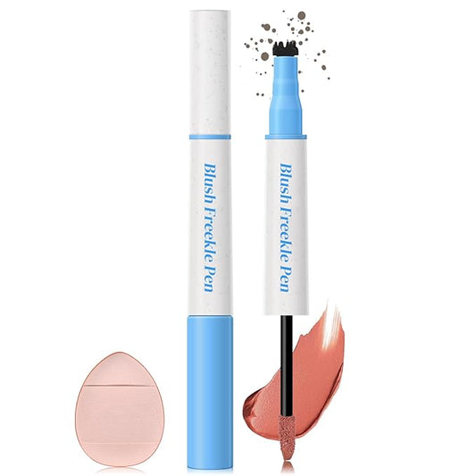 KYDA Freckle Blush Pen, Dark Brown Liquid Freckle + Coral Orange Blush Duo, Lasting Freckles Colors for Summer Sunkissed-look, Natural Lifelike Freckles Pen
