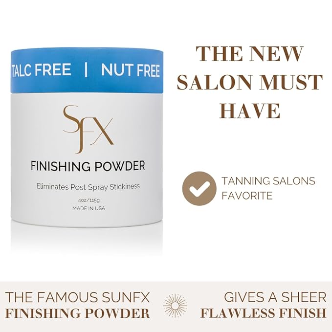 SunFX Post Spray Tan Translucent Finishing Powder | Talc Free | Sunless Tanning Powder with Large Professional Fan Brush & 100 pk of Disposable Sticky Feet