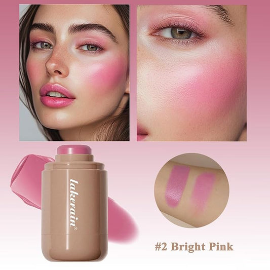 Cream Blush stick, Natural-Looking Matte Finish Makeup Blush stick, Hydrating Long Lasting Lightweight Blendable Blush for cheeks (#2 Bright Pink, 1 PC)