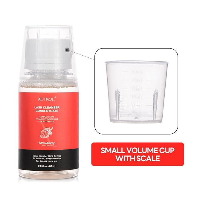 Eyelash Cleanser Concentrate 60ml Strawberry Professional Lash Shampoo Foaming Cleanser DIY Paraben & Sulfate Free Non-lrritating Wash for Extensions Lashes with Salon Home Care-Makes 6 Bottles