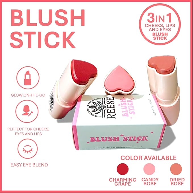 3-in-1 Multifunction Blush Stick - Blush, Lip Tint, Eye Shadow - Creamy, Long-Lasting, Easy Application for a Flawless Look | Dried Rose