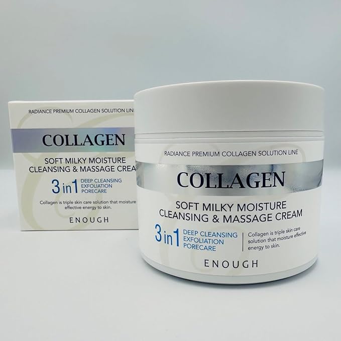 Enough Collagen Soft Milky Moisture Cleansing & Massage Cream, Deep Hydrating Face Cleanser and Makeup Remover, Korean Skincare for All Skin Types, 10.58 oz (300g)