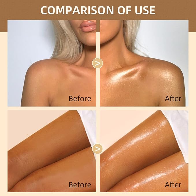 Moisturizing Body Luminizers 5 Colors Smooth and Shimmer Body Oil Long Lasting Liquid Body Highlighter for Face & Body & Leg (40ml, 04 Glistening Bronze)