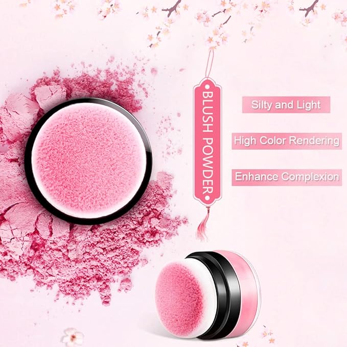 Loose Powder Air Cushion Blush Natural Blusher Bright Shimmer Face for Cheek Highly Pigmented Blush Makeup Easy to Blend Makeup Blushin, All Day Wear(03#)