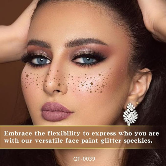 8Ps Face Glitter Speckles Patches, Brown Glitter Freckles Face Tattoo, Glow Up Makeup Patches, Cute Glitter Makeup Accessories for Women, Cosmetic Glitter for Face Gift