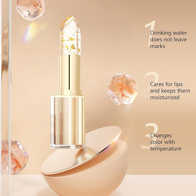 2Pcs Transferproof Color Changing Lipstick, Gold Crystal Color Changing Lipstick, Moisturizer Long Lasting Lip Balm for Women (Gold Crystal)