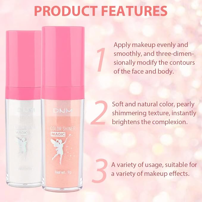 evpct 3Pcs Glitter Highlighter Powder Stick Make up Puff Fairy Stick Peal White Pink Bronze Shimmer Glitter Face Eye Body Liquid Highlighter makeup illuminators de maquillaje