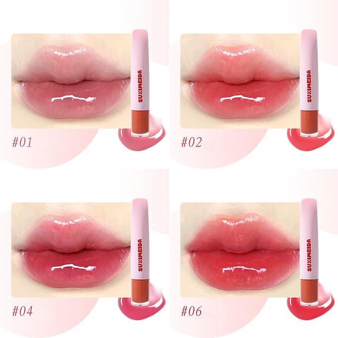 4Pcs Hydrating Lip Gloss Set, Moisturizing and Glossy Jelly Liquid Lipstick Shine Glass Finish Watery Shiny Lightweight Cute Pink Lip Gloss Lip for Women