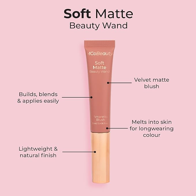MCoBeauty Soft Matte Beauty Wand, Amaretto Blush, Velvety Finish of Buildable Color, Vegan, Cruelty Free Cosmetics