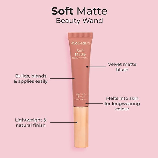 MCoBeauty Soft Matte Beauty Wand, Amaretto Blush, Velvety Finish of Buildable Color, Vegan, Cruelty Free Cosmetics