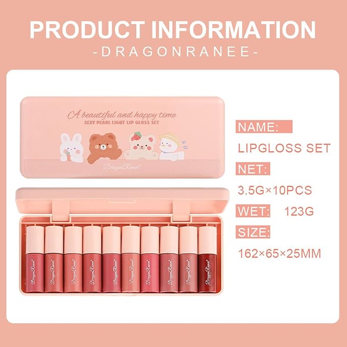 10 Colors Lip Tint Stain Set, Korean Plumping Lip Gloss Watery Lip Stain, Multi-use for Mini Liquid Lipstick & Cheek Tint Long Lasting Vivid Color # 03