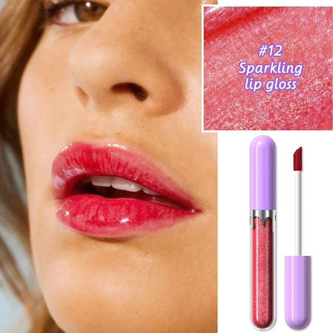 Glitter Liquid Lip Gloss,Ruby Shimmer Lipstick, Waterproof Shimmer Lip Stain Lip Glaze, High Shine Long Lasting Shiny Lip Color Makeup 12#
