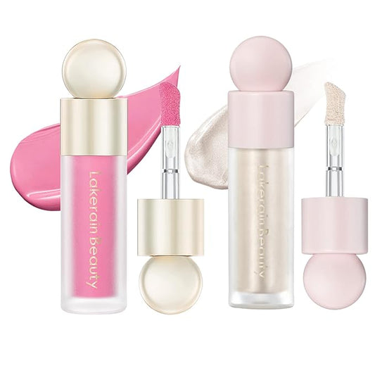 MEICOLY Blush and Highlighter, Natural Sparkly Liquid Illuminator, Long Lasting Light Luminizer, Moisturizing Dewy Cheek Tint, Color-Holding Matte Face Blush, 2PCS