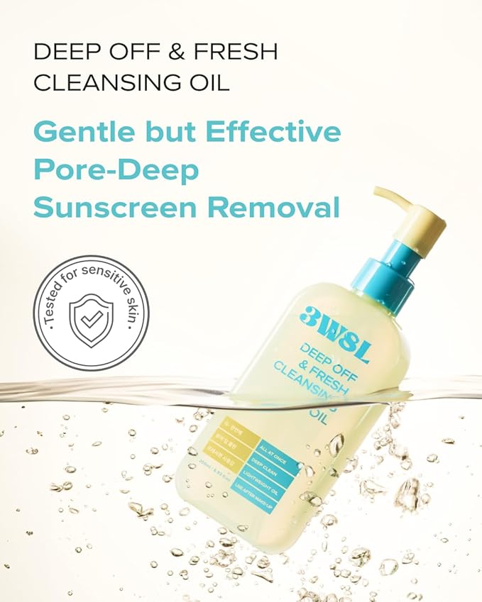 3W8L Deep Off & Fresh Cleansing Oil, Sunscreen remover, Oil Cleanser for Face, Jojoba oil, Deep cleansing, Make up blackhead pore remover, korean skin care, zero irritation on eyes