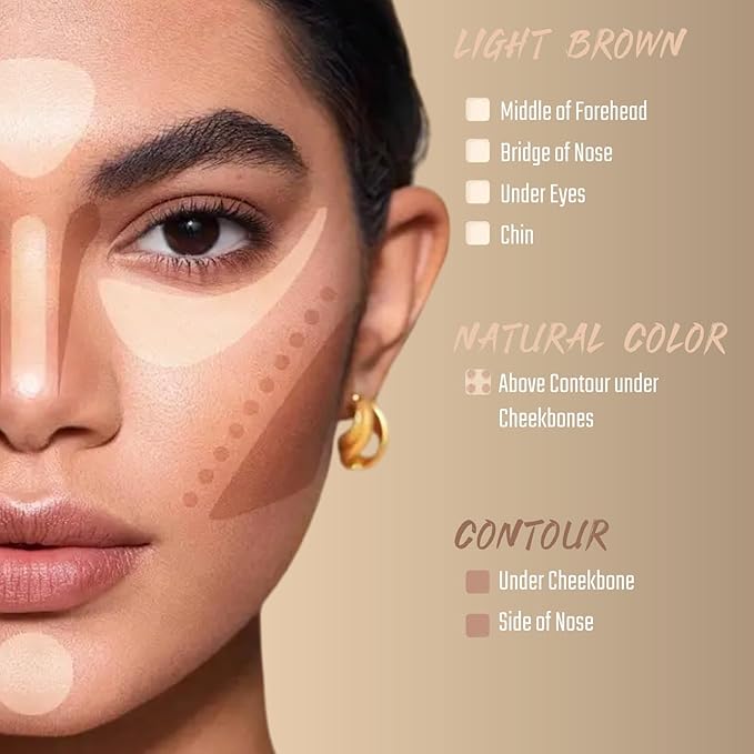 3in1 Face Contour Palette Powder, Face Bronze Powder Bronzer Palette, Sculpting Contouring Makeup Palette with Brush, Coffee Brown Contour for Warm Tone Skin, Natural High-Pigmented Blendable