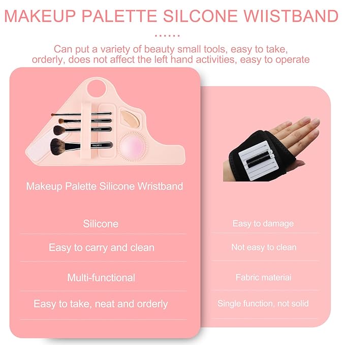 Makeup Mixing Palette Wrist Strap,Foldable Makeup Brush Storage Palette,Silicone Hand Wrist Makeup mixing tray Draw Assistance Tool for Small to Medium Brush